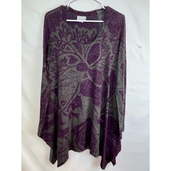 Soft Surroundings Women's Med Purple/Gray Floral Print Long Sleeve Tunic Sweater - Picture 1 of 8